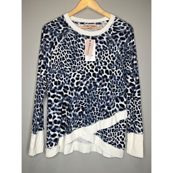 philosophy sweater cheetah leopard white blue pullover sweatshirt size SMALL - Picture 1 of 6
